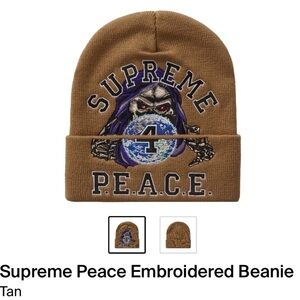 Supreme Peace Embroidered Beanie Tan OS New With Tags